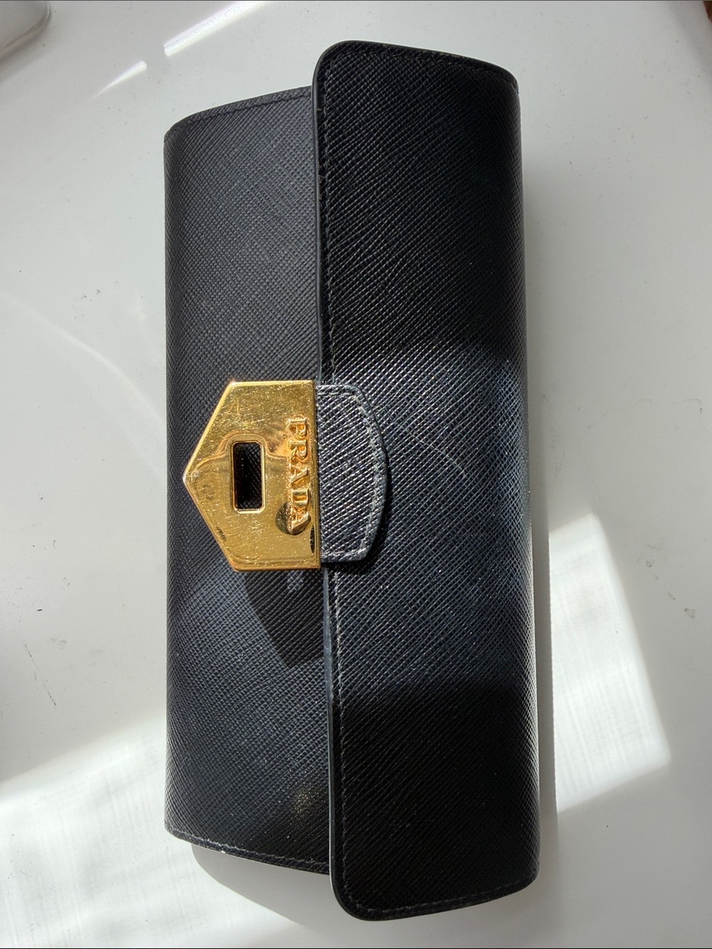Prada Saffiano Leather Continental Wallet Black Gold Hardware - Picture 6 of 7